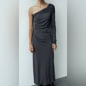 Zara one shoulder long sleeve body con dress